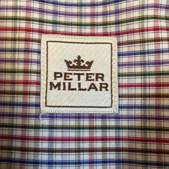 Peter Millar Blue Red Plaid Long Sleeve Button Down Dress Shirt Men Size Large - Picture 4 of 10